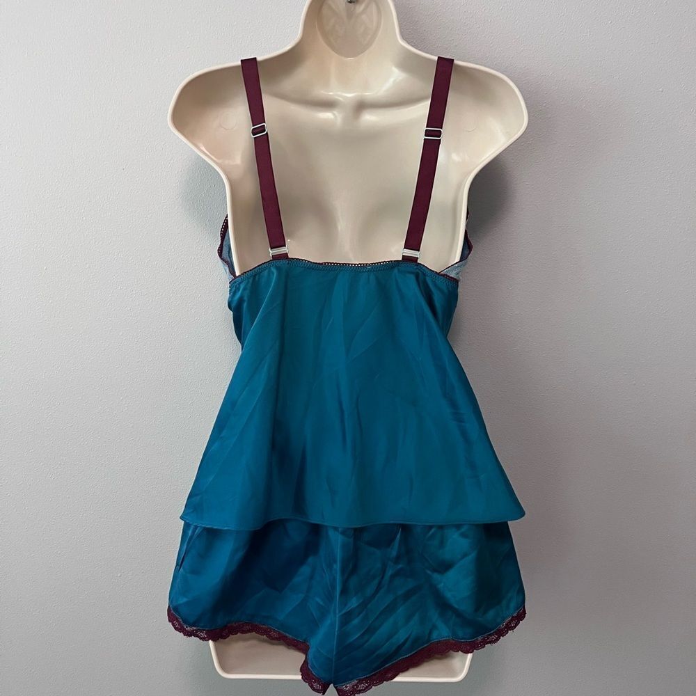 In Bloom by Jonquill Teal 2-Piece Satin/Lace Cami Short Set Size S/M - Picture 3 of 8